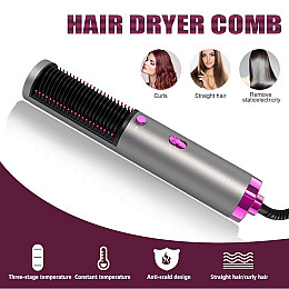 Фен расческа-выпрямитель для любого типа волос 2в1 Ramindong HOT AIR BRUS стайлер горячим воздухом 800Вт Серый