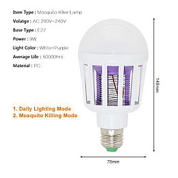 Світлодіодна лампочка BTB уничтожувач комарів 2 в 1 E27 9W 220V (56148)