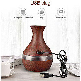 Увлажнитель воздуха аромалампа 2Life с LED подсветкой и пультом 300 мл темное дерево (n-9937)