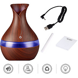 Увлажнювач повітря аромалампа 2Life з додатковим LED підсвічуванням знизу та пультом 300 мл темне дерево (n-9939)