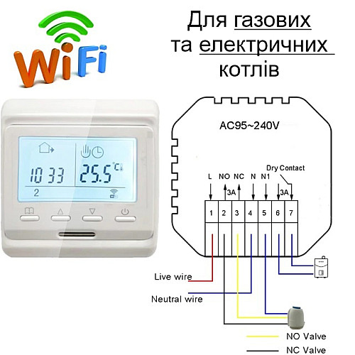 Wifi термостат для газового и электрического котла с LCD дисплеем Minco HeatMK60L Белый (100863)