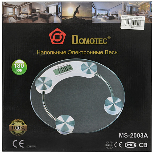 Весы напольные стеклянные (круглые) Domotec MS-2003A на 180 кг с термометром (3_01284)