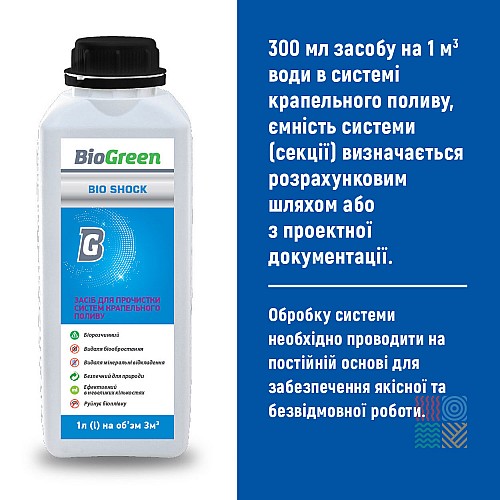 Засіб для прочистки систем крапельного поливу Biogreen 1л "BioShock"