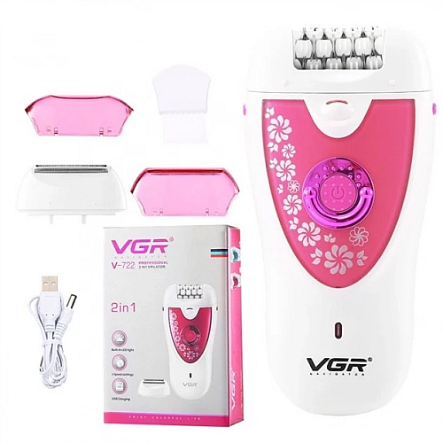 Эпилятор женский аккумуляторный VGR V-722 White-Pink (3_01736)