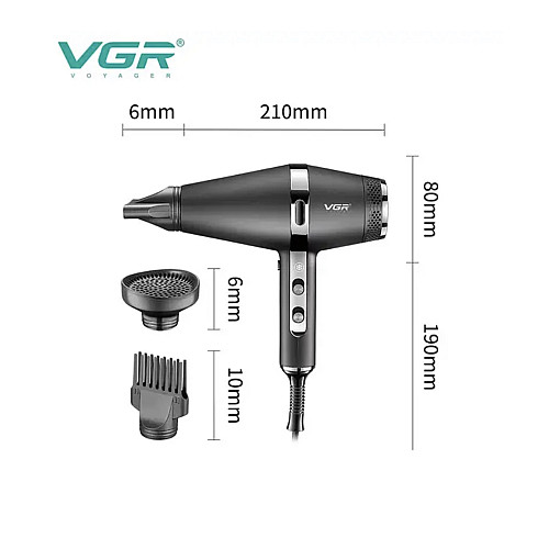 Профессиональный фен для сушки и укладки волос с ионизацией VGR V-451 2200W 3 насадки