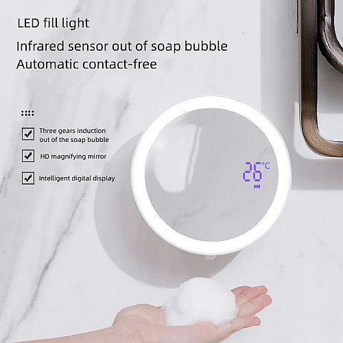 Сенсорный диспенсер настенный дозатор для мыла с зеркалом Zhiya MYX-W2 LED White