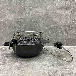 Фритюрница 22 см алюминиевая со стеклянной крышкой A-PLus 22 FP