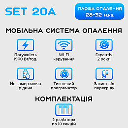 Розумна мобільна система опалення електрична ELECTRO SET 20A WI-FI 1900 Вт