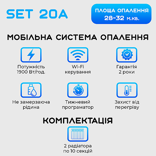 Умная мобильная система отопления электрическая ELECTRO SET 20A WI-FI 1900 Вт
