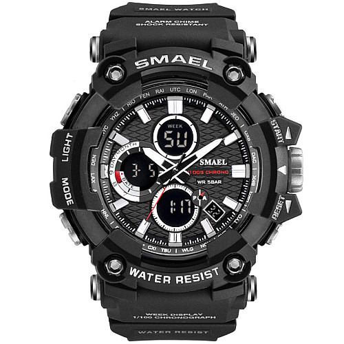 Часы наручные мужские Smael 1802 Black White (15175-hbr)