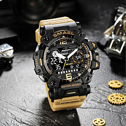 Годинник на руку чоловічий Smael 8072 Khaki (15189-hbr)