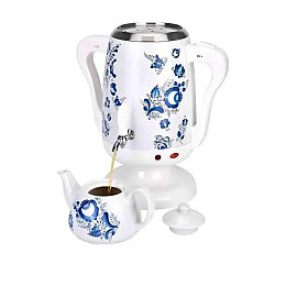 Електричний самовар з фарворовим заварним чайником RAF R-7118 на 3.5 л White