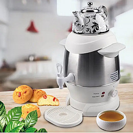 Електричний самовар із фарворовим заварним чайником RAF R-7115 6 л Білий