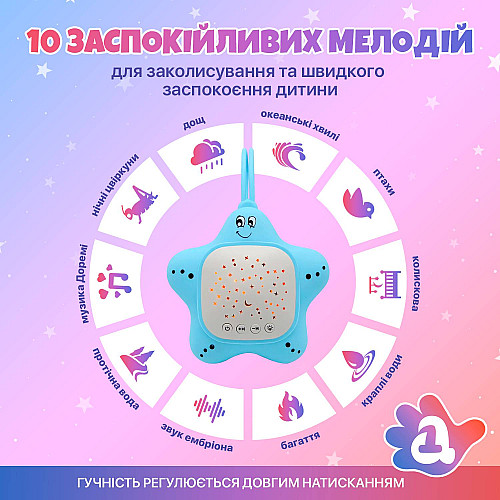 Генератор белого шума для младенцев Звездочка А1 с проектором звездного неба Голубой (STG-A1-Blue)