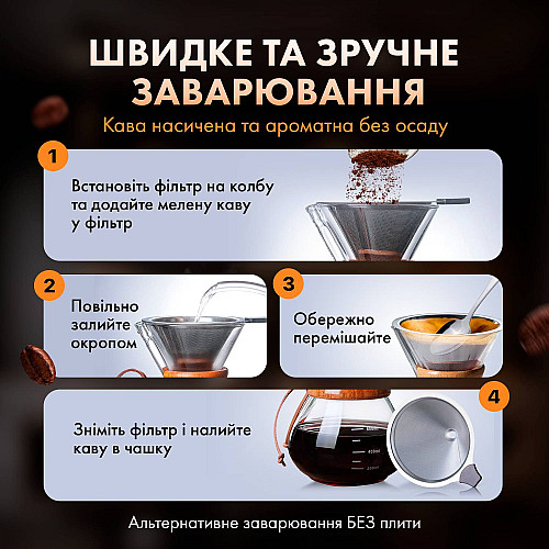 Кемекс заварник для кофе Chemex 800 мл с многоразовым металлическим фильтром для альтернативной заварки CX-800