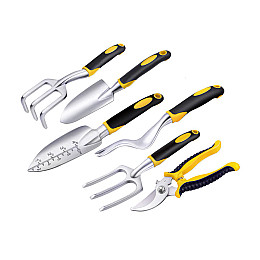 Набір садовий зі стільцем Lesko CG-6102 8 інструментів Чорний/жовтий (4466-13766)