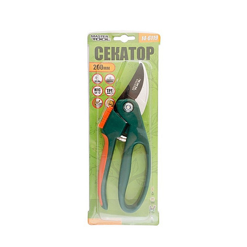 Секатор садовый MASTERTOOL 200 мм ручки ABS+TPR лезвие Mn65+тефлон 14-6119