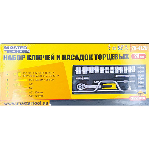 Набор насадок торцевых MASTERTOOL PROFI CrV 1/2" 10-32 мм 24 шт (78-4125)