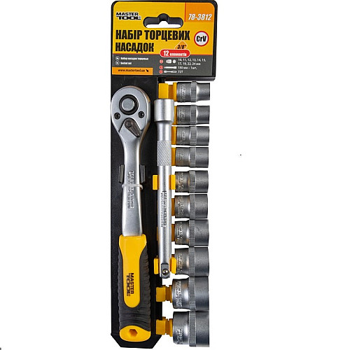 Набор насадок торцевых MASTERTOOL CrV 3/8" 10-24 мм удлинитель 150 мм 12 шт (78-3812)