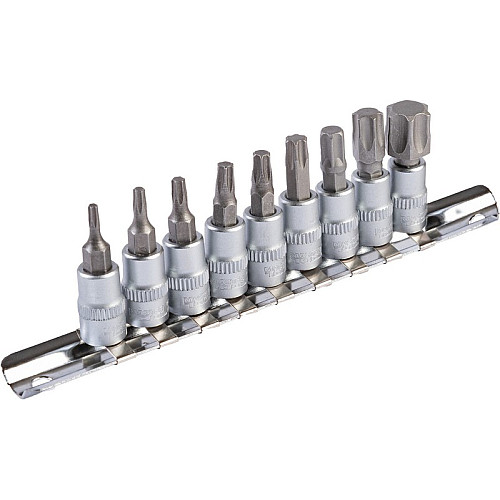 Набор насадок отверточных MASTERTOOL CRV 1/4" TORX 9 шт Т10/15/20/27/30/40/45/50/60 (78-1400)