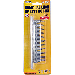 Набор насадок отверточных MASTERTOOL CRV 1/4" 11 шт PH1/2/3/PZ1/2/3/H3/4/5/6/7 (78-1401)