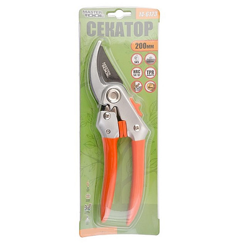 Секатор садовый MASTERTOOL 200 мм ручки AL+PVC лезвие SK5+тефлон (14-6123)