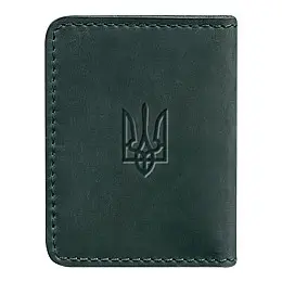 Кожаная обложка для прав или id-паспорта 4.1 с гербом Украины (зеленая) кожа Crazy Horse