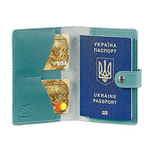 Обложка для паспорта из кожи 3.0 (бирюзовая)