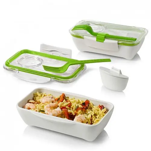 Ланч бокс прямоугольный Bento Box Black+Blum (белый-зеленый)
