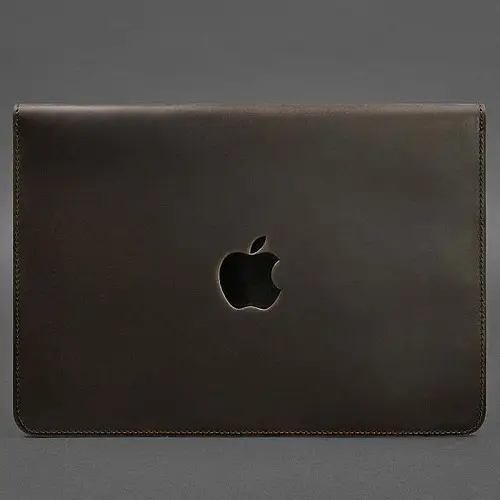 Шкіряний чохол-конверт на магнітах для MacBook 16'' (темно-коричневий) шкіра Crazy Horse