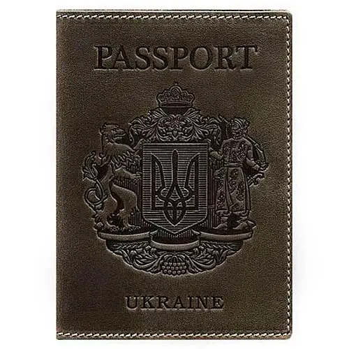 Кожаная обложка для паспорта с гербом Украины (темно-коричневая)