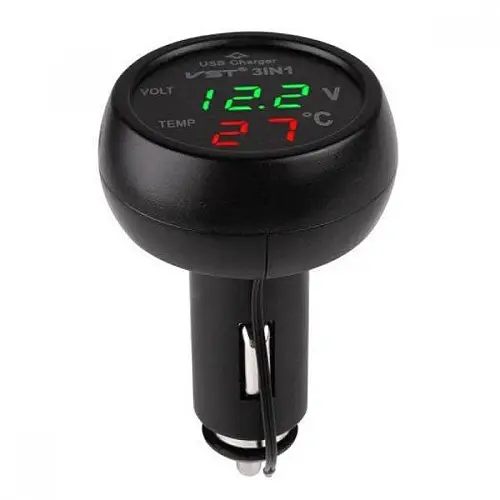 Автомобільний годинник з термометром і вольтметром VST-706-4 в прикурювач USB Black (3_00472)