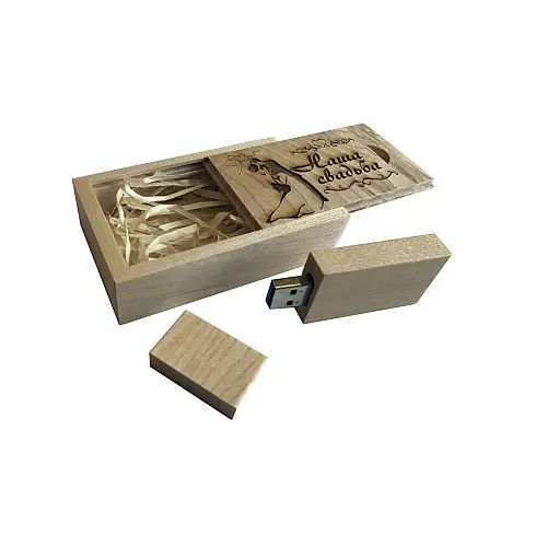 Флешка SUNROZ Wooden USB Flash Drive дерев'яний флеш-накопичувач з гравіюванням Наша весілля 16 Gb USB (SUN0823)
