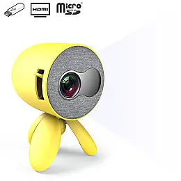 Мини видео-проектор светодиодный с динамиком YG220 с регулируемой подставкой треногой и поддержкой 1080P Желтый