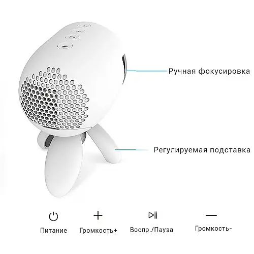 Мини видео-проектор светодиодный с динамиком YG220 с регулируемой подставкой треногой и поддержкой 1080P Белый