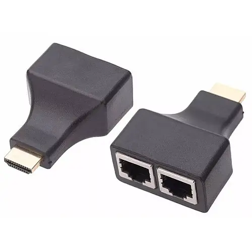 Перехідник аудіо-відео Lucom HDMI M/F (over RJ45) x2 30m M/M Pas 1080p чорний (62.05.0739)