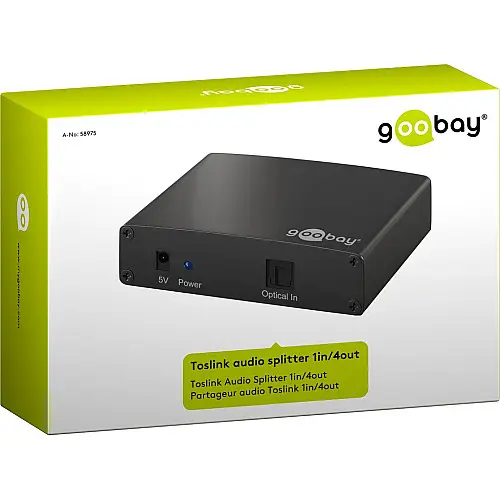 Перехідник аудіо Goobay Toslink 1x4 F/F (Splitter) Act Metal оптичний LED чорний (75.05.8975)