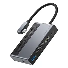 USB hub Type-C 6-in-1 BASEUS Metal Gleam CAHUB-DA0G з HDMI 4K картридером та зарядкою 100 Вт Сірий