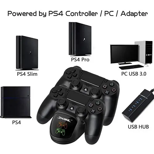 Зарядна док станція Dobe для DualShock 4 PS4 на 2 геймпада з LED підсвічуванням Чорний