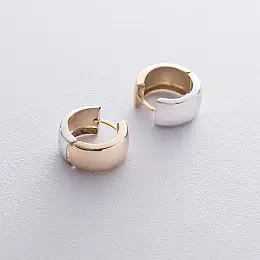 Серьги - кольца из желтого и белого золота с01275 Оникс