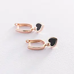 Серьги Сердечки в красном золоте (эмаль) с07468 Оникс