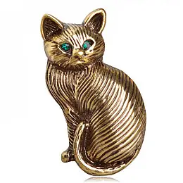 Брошь BROCHE Кошка с зелёными глазами золотистая BRSF110765