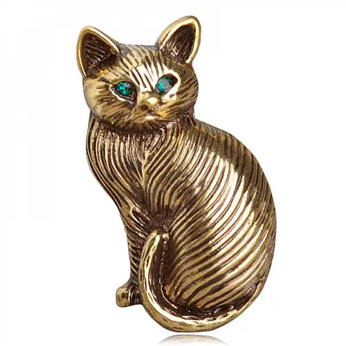 Брошь BROCHE Кошка с зелёными глазами золотистая BRSF110765