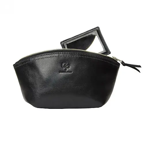 Косметичка Grande Pelle 805610 глянцевая кожа Черная 11 × 24 × 7.5