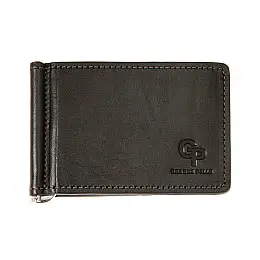 Зажим для купюр с монетницей Grande Pelle Onda глянцевая кожа Черный 11.5 × 8 × 0.5