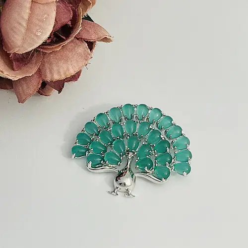 Серебряная брошка SilverBreeze с кошачьим глазом (2109389)