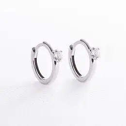 Серебряные серьги - кольца с фианитами OR111310 Оникс