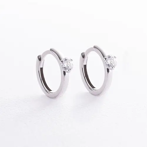 Серебряные серьги - кольца с фианитами OR111310 Оникс