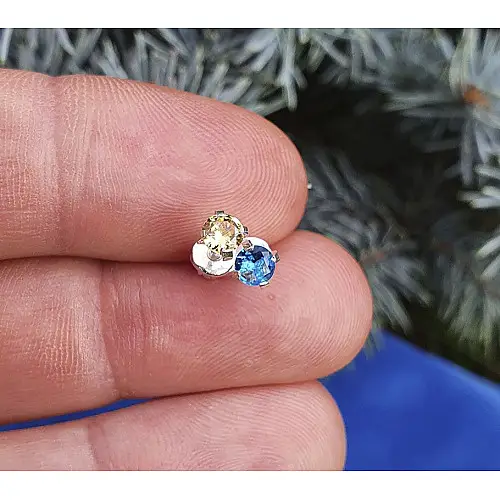 Пусеты с камнями желто голубые Maxi Silver 9194