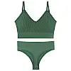 Комплект жіночого білизни Lesko 1608# Хакі XL 85 ABC труси і топ у рубчик безшовний